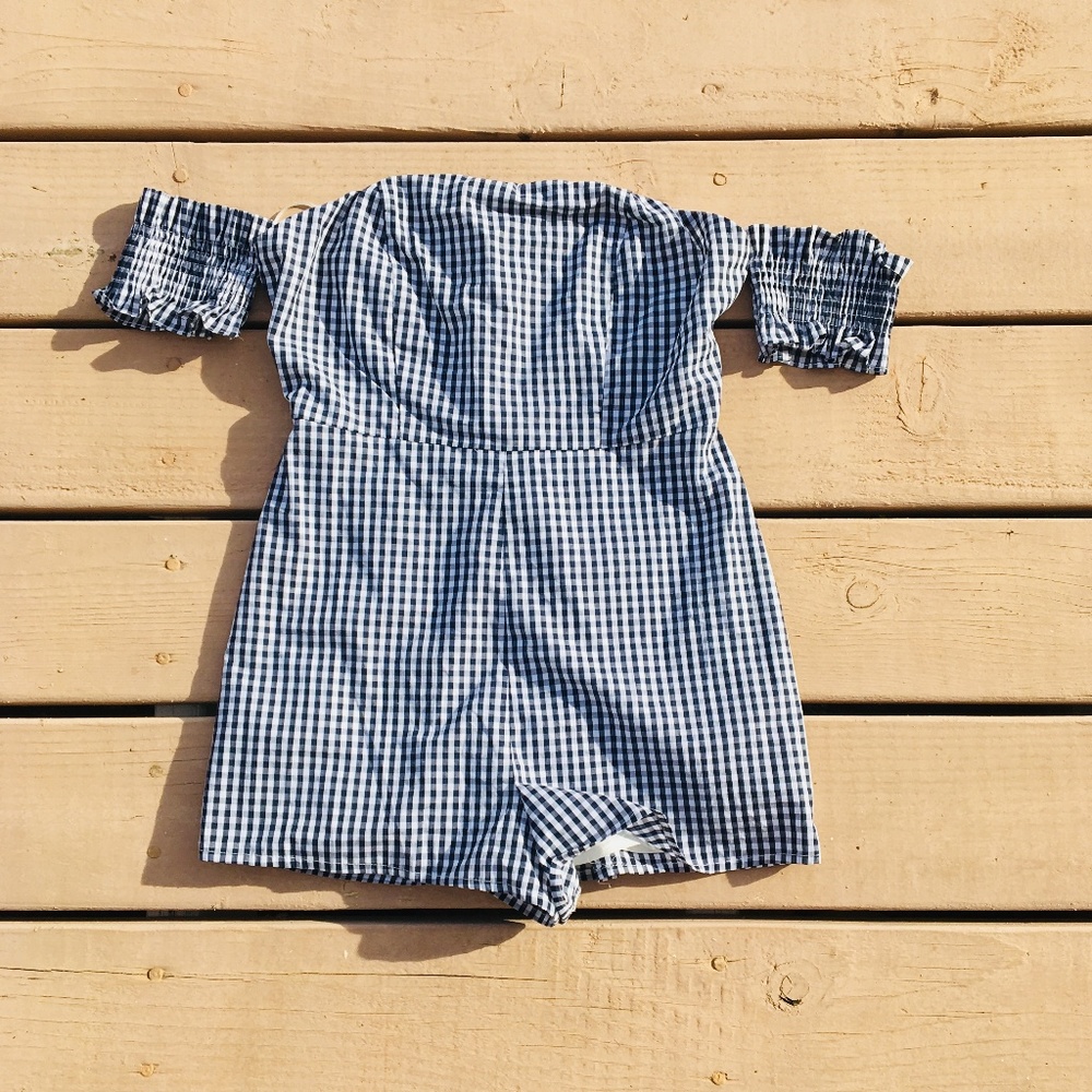 Kimchi Blue Gingham Off the Shoulder Romper